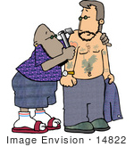 #14822 African American Tattoo Artist Man Tattooing A Caucasian Man With An Ink Gun Clipart