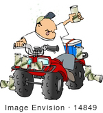 #14849 Man Drinking Beers And Driving An Atv Clipart