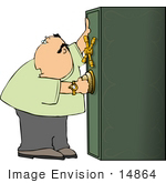 #14864 Man Opening A Safe Box Clipart