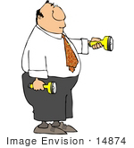 #14874 Business Man Holding Two Flashlights Clipart