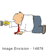 #14876 Caucasian Business Man On His Hands And Knees Holding A Flashlight Clipart