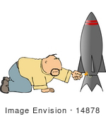 #14878 Man Lighting A Rocket Fuse Clipart