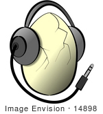 #14898 Cracked Egg Wearing Headphones Clipart