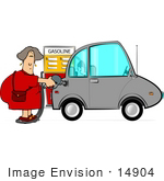 #14904 Woman Pumping Gas Into Her Compact Car At A Gas Station Clipart