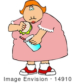 #14910 Obese Woman Eating A Burger And Drinking A Soda Clipart