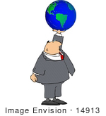 #14913 Caucasian Business Man Holding Up A Globe Clipart