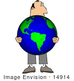 #14914 Caucasian Man Holding The Earth Clipart