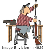 #14929 Middle Aged Caucasian Man Cleaning A Rifle Clipart