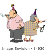 #14930 Man And Woman Partying With Party Hats And Blowers Clipart