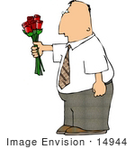 #14944 Middle Aged Caucasian Man With Red Roses Clipart