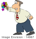 #14967 Caucasian Man Apologizing With A Bouquet Of Flowers Clipart
