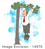#14970 Business Man Out On A Limb Hanging From A Tree Clipart