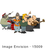 #15009 Guitarists Vocalist And Drummer In A Rock Band Clipart