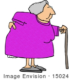 #15024 Old Woman With A Sore Back Using A Cane Clipart