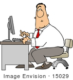 #15029 Caucasian Business Man Typing On A Computer At A Desk Clipart