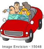 #15048 Two Caucasian Couples Riding In A Convertible Car Clipart
