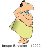 #15052 Chubby Man Brushing His Teeth, Wrapped in a Towel Clipart by DJArt