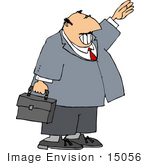 #15056 Business Man With A Briefcase Waving A Hand Clipart