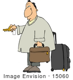 #15060 Traveler With Luggage Unlocking A Hotel Door Clipart