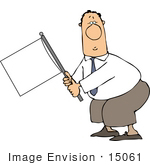 #15061 Caucasian Man Holding A White Flag Of Truce Clipart