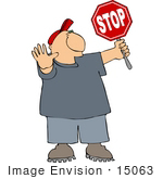 #15063 Caucasian Man Holding A Stop Sign Clipart