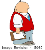#15065 Middle Aged Caucasian Man Holding A Clipboard Clipart