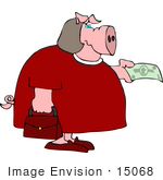 #15068 Pig Woman Paying With Cash Clipart