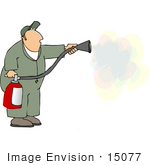 #15077 Man Using A Fire Extinguisher Clipart