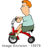 #15079 Caucasian Boy Riding A Red Trike Clipart