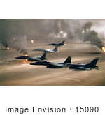 #15090 Picture Of Military Aircraft Over Oil Fires Kuwaiti Operation Desert Storm Gulf War