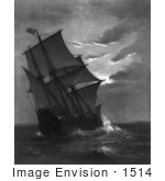 #1514 Stock Photo Of The Ship Mayflower Approaching Land