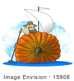 #15808 Thanksgiving Pumpkin Boat With Sails Clipart