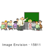 #15811 Elementary School Teacher Man Teaching His Students In A Classroom Clipart