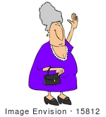 #15812 Elderly Caucasian Woman Carrying A Purse And Waving Clipart