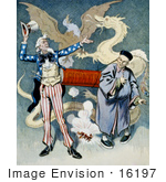 #16197 Picture Of Uncle Sam And A Chinese Man With A Firecracker Dragon And Eagle