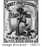 #16211 Picture Of An African American Man Playing A Harmonica And A Dog On An Emmet Professional Harmonicas Advertisement