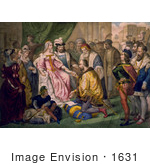 #1631 Illustration Of Christopher Columbus Kneeling In Front Of Queen Isabella I And King Ferdinand V