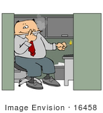#16458 Male Employee Smoking A Cigarette In His Cubicle At Work Clipart