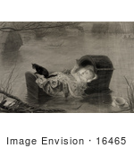 #16465 Picture Of A Baby And Cat In A Cradle Floating On Water During A Flood