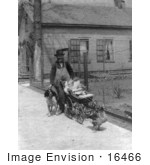 #16466 Picture Of A Goose Pulling A Baby Stroller And A Man Walking A Dog
