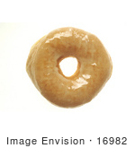 #16982 Picture Of One Whole Glazed Ring Donut Over A White Background