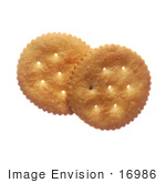 #16986 Picture Of Two Whole Buttery Flavor Snack Crackers On A White Background