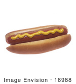#16988 Picture Of One Whole Hot Dog With Mustard In A Bun Over A White Background