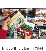 #17096 Picture Of A Woman’S Hands Holding Two Boxes Of Frozen Peas Trying To Decide Whether Or Not To Make A Healthy Decision