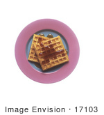 #17103 Picture Of Two Whole Cooked Waffles Topped With Drizzles Of Maple Syrup