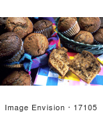 #17105 Picture Of Two Baskets Of Muffins One Split Muffin In The Foreground