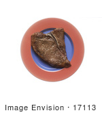 #17113 Picture Of A Large Slab Of Cooked Steak On A Blue And Pink Plate