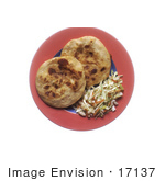 #17137 Picture Of Two Whole Pupusas With Coleslaw On A Pink And Blue Plate