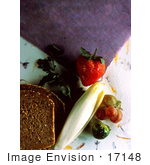 #17148 Picture Of Two Slices Of Wheat Bread Chinese Cabbage Strawberry Grapes And Brussels Sprouts