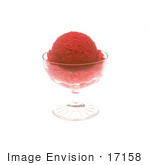#17158 Picture Of A Dessert Glass Cup Filled With A Large Scoop Of Red Raspberry Sherbet Ice Cream